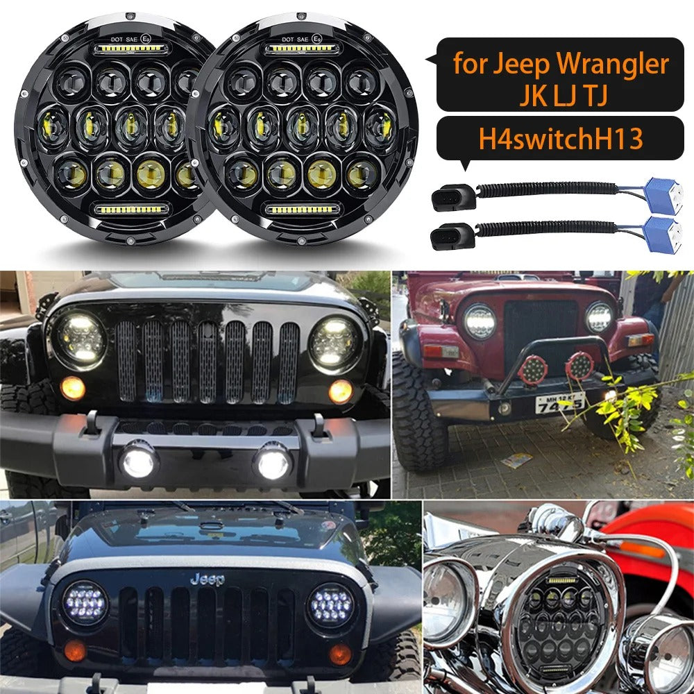 LightingLux - 7-Inch Round LED Headlights Pair for Jeep Wrangler