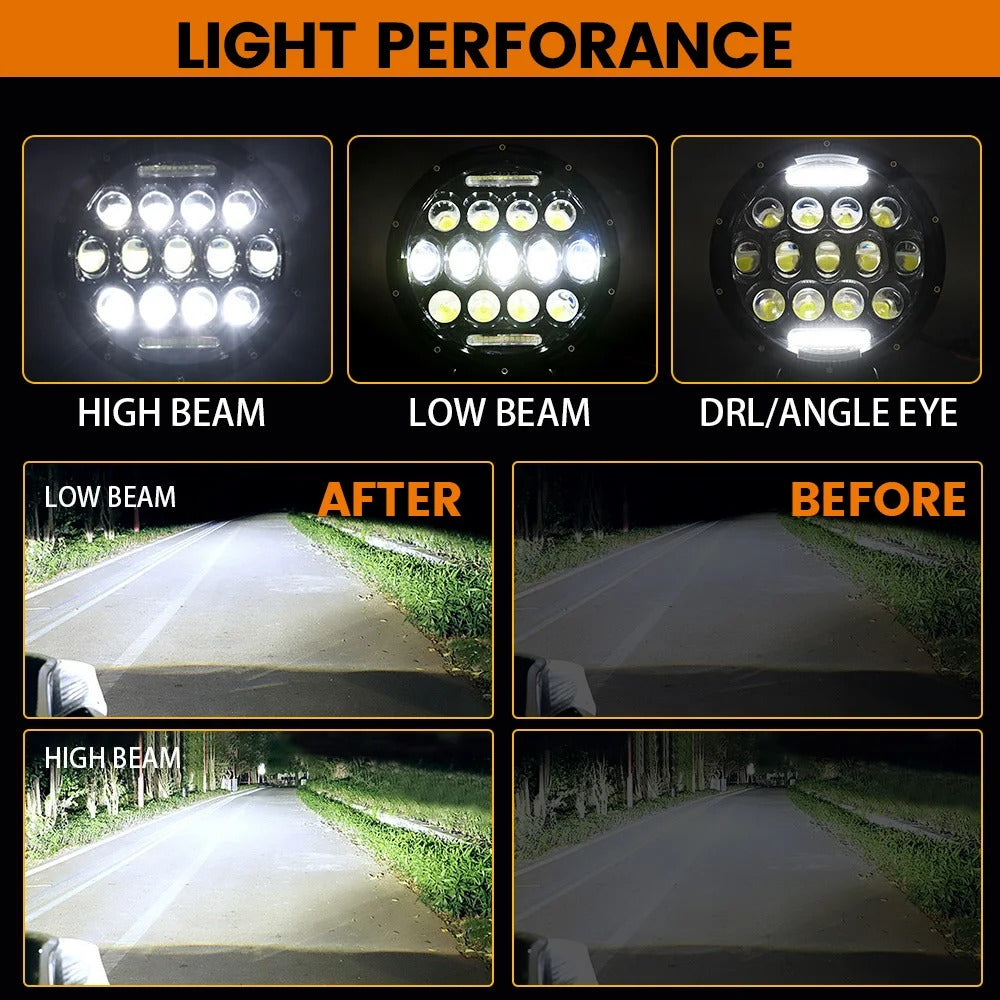 LightingLux - 7-Inch Round LED Headlights Pair for Jeep Wrangler