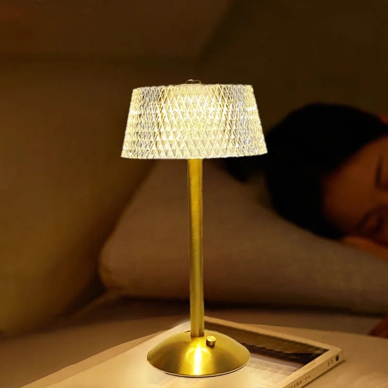 LumiGlow Retro Crystal Table Lamp - Rechargeable & Dimmable