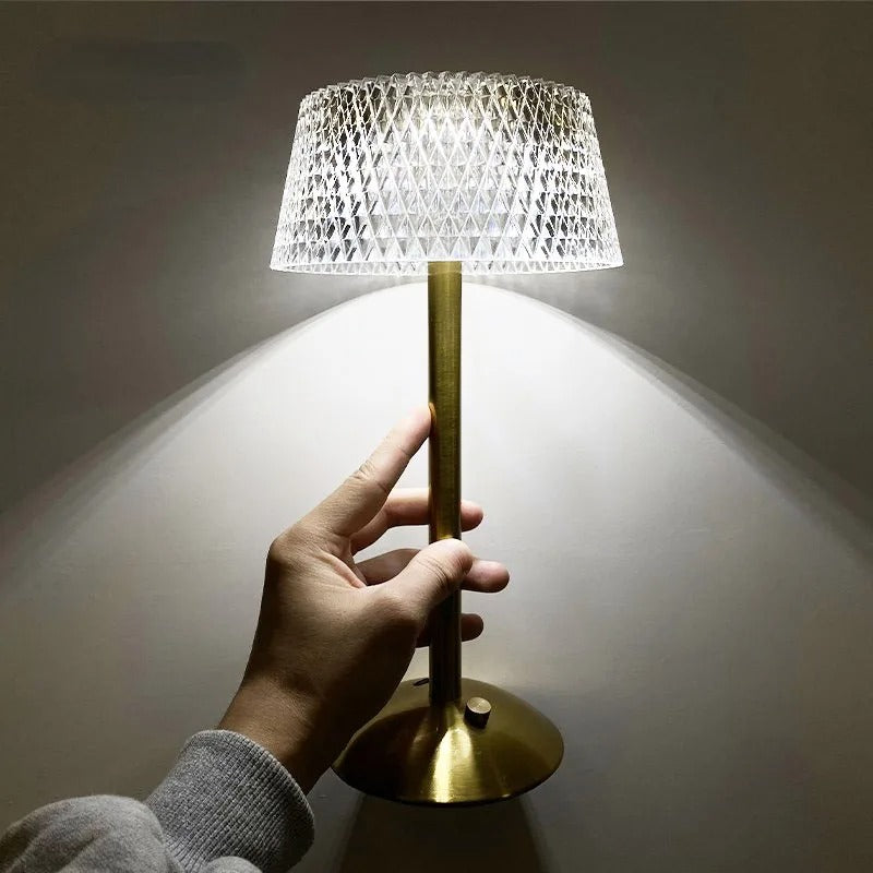 LumiGlow Retro Crystal Table Lamp - Rechargeable & Dimmable