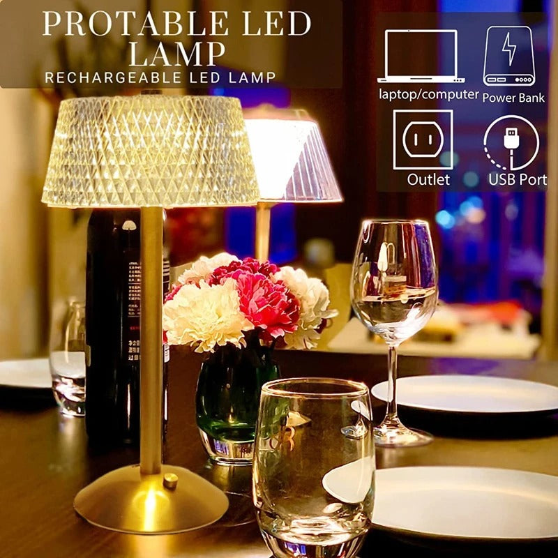 LumiGlow Retro Crystal Table Lamp - Rechargeable & Dimmable