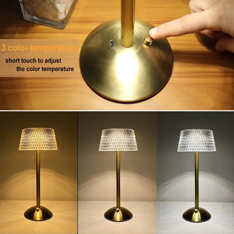 LumiGlow Retro Crystal Table Lamp - Rechargeable & Dimmable