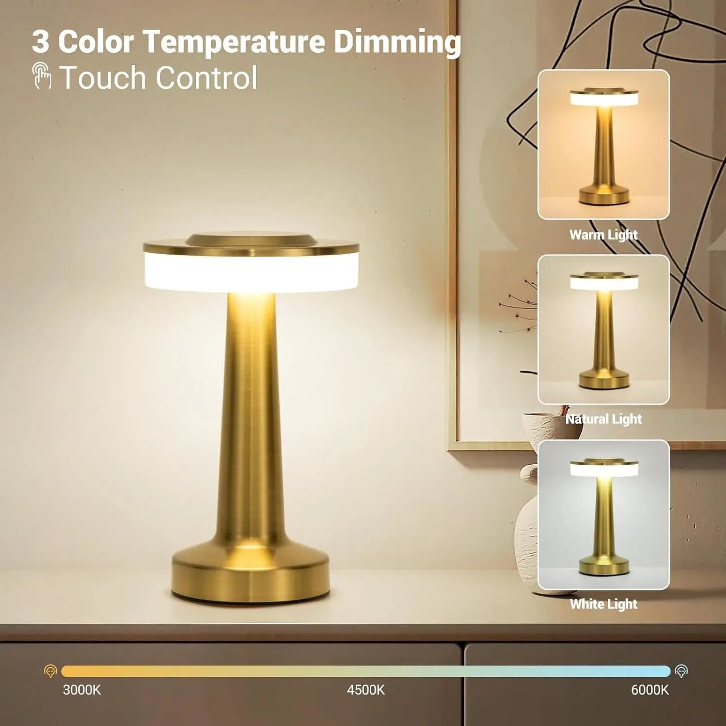 Luminova - Wireless LED Table Lamp with Touch Sensor, Dimmable & Rechargeable