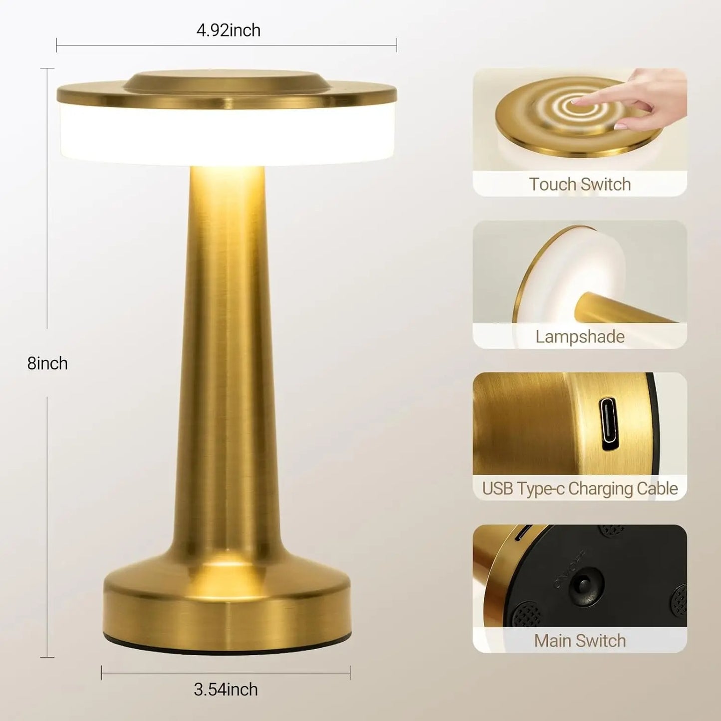 Luminova - Wireless LED Table Lamp with Touch Sensor, Dimmable & Rechargeable