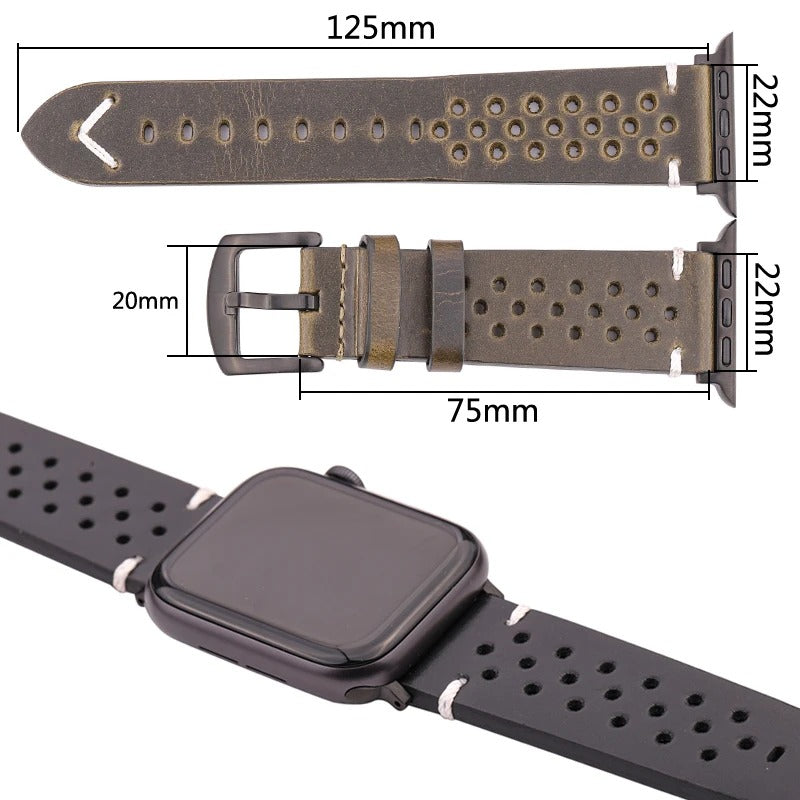 LuxeCraft - Genuine Leather Watch Strap for Apple Watch Series SE & 4–7