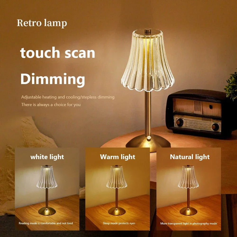 Luxurious Crystal Table Light, Rechargeable, Touch Dimmable 3 Color LED Lamp for Home Decoration
