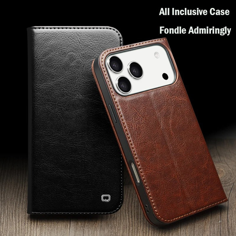 Luxury Genuine Leather Flip Case with Card Slots for iPhone