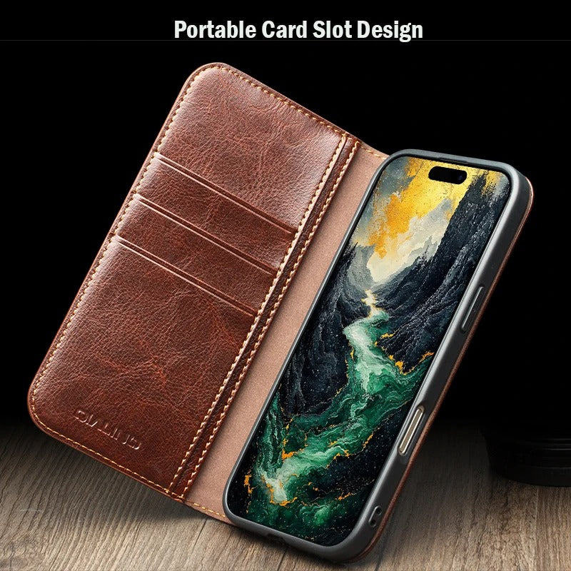 Luxury Genuine Leather Flip Case with Card Slots for iPhone