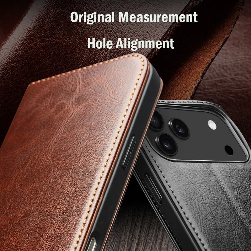 Luxury Genuine Leather Flip Case with Card Slots for iPhone