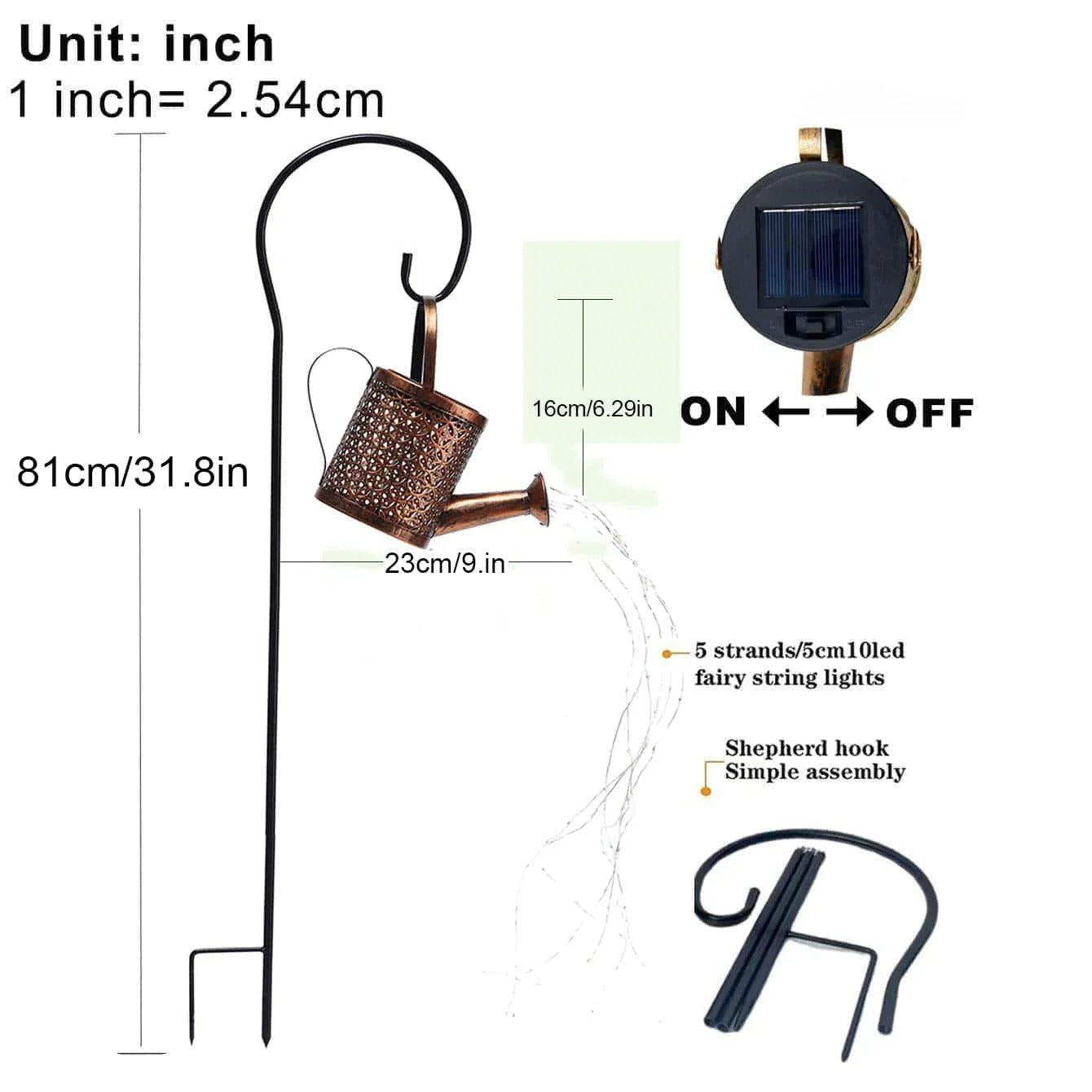 Metal Solar Watering Can Lanterns with Hooks | Waterproof LED Lights Outdoor Garden Decorative Lamps
