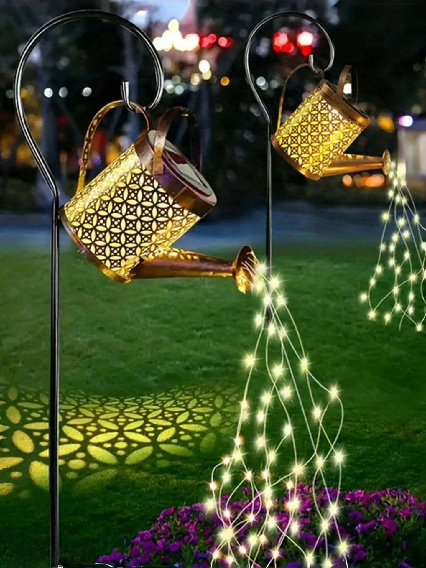 Metal Solar Watering Can Lanterns with Hooks | Waterproof LED Lights Outdoor Garden Decorative Lamps