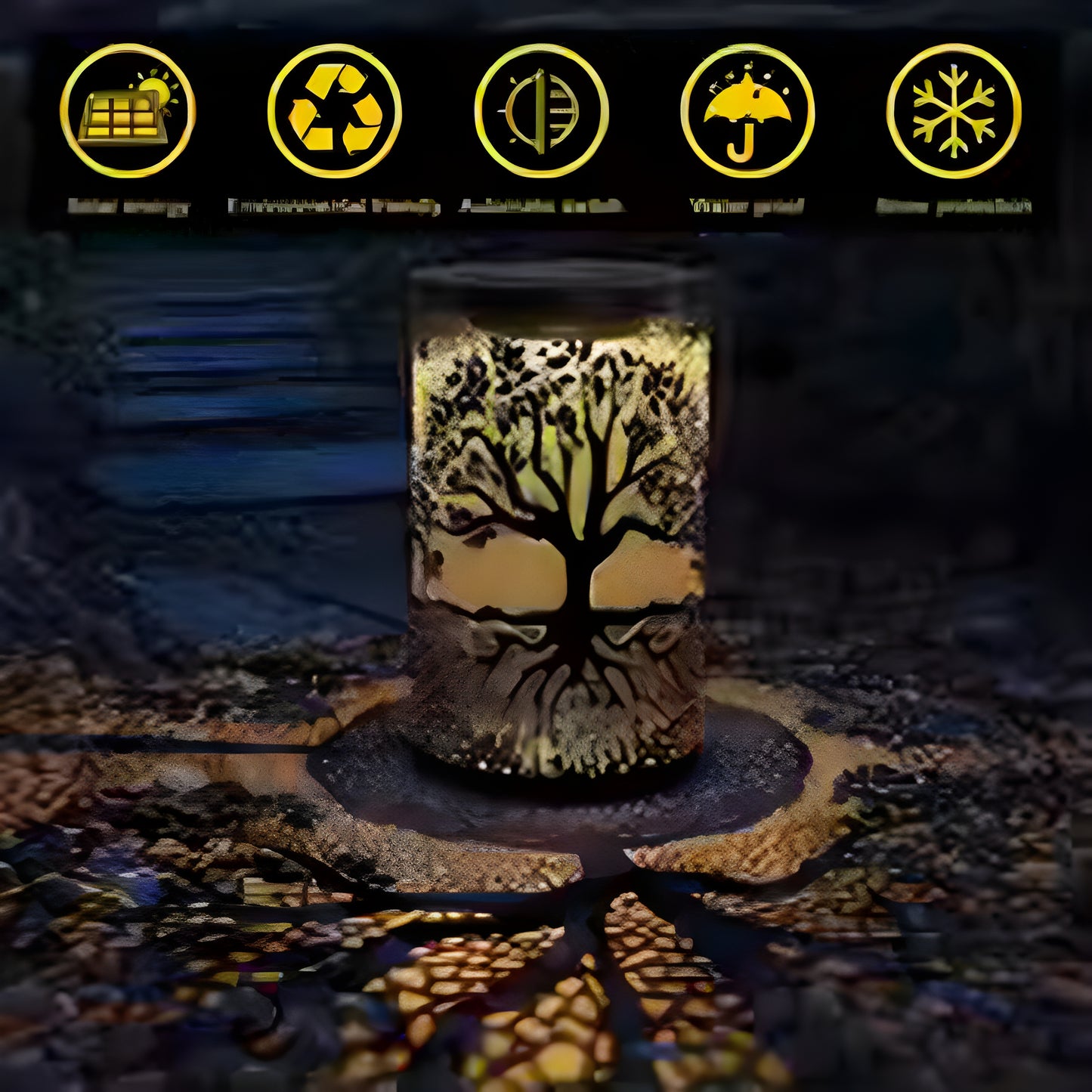 Metal Hanging Solar Lantern Outdoor Decor | Tree of Life Shadow Light | Waterproof LED Garden Patio Lamp