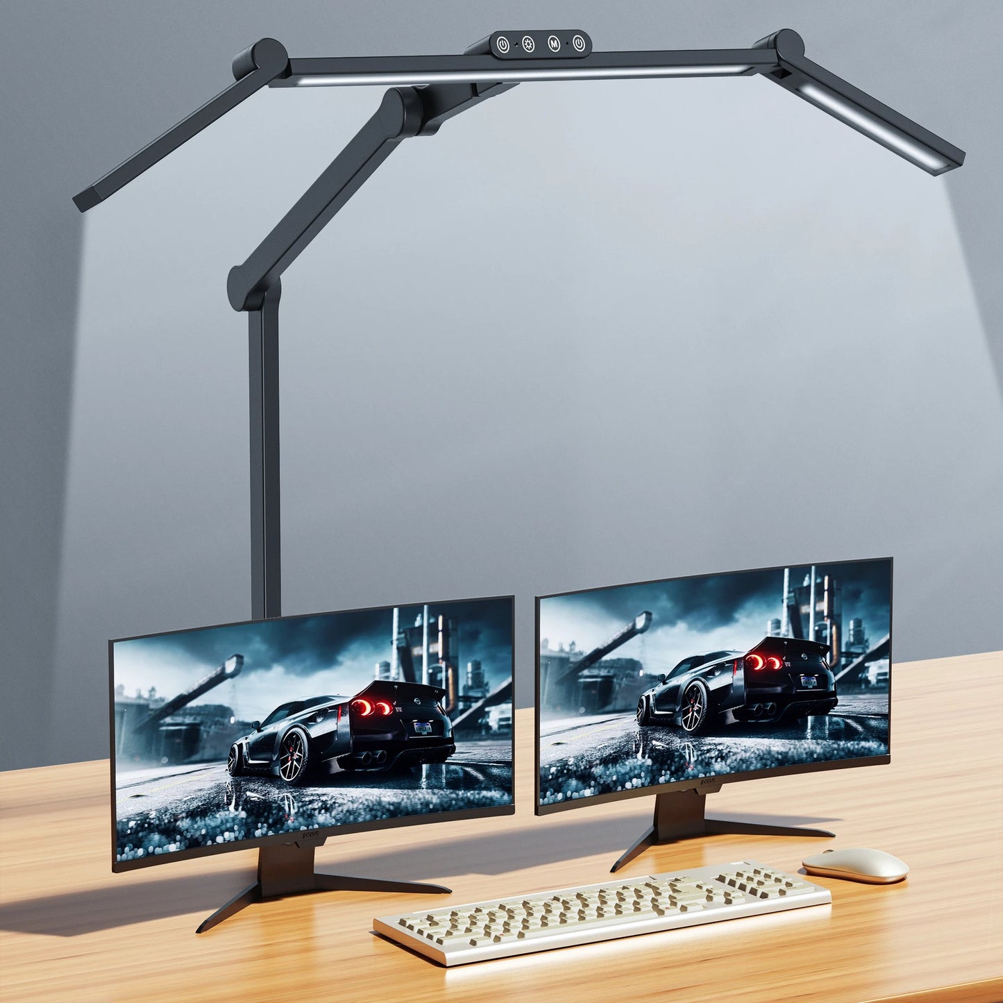 Modern Aluminum Architect LED Desk Lamp - Clamp Mount, 7 Articulated Joints, Auto Dimming for Multi-Monitor Setup