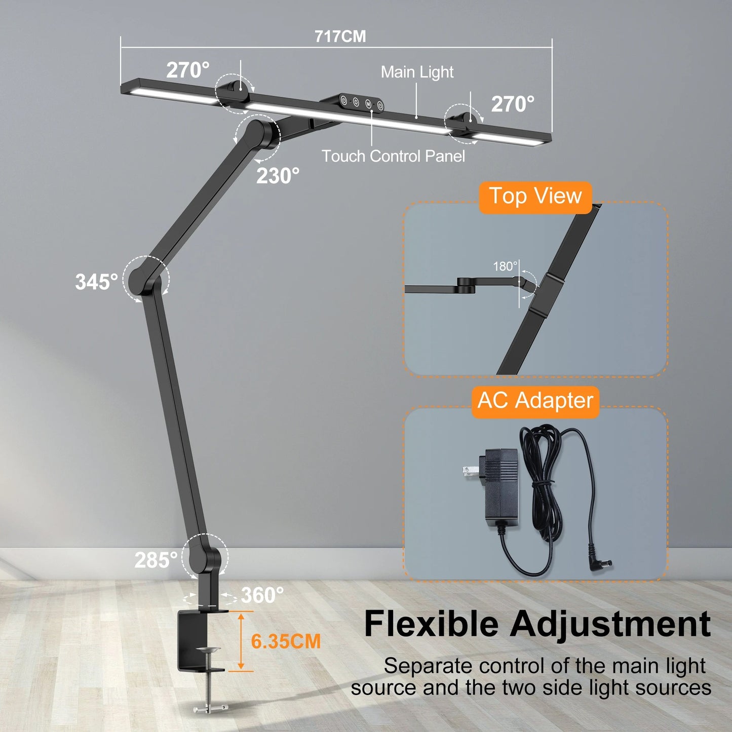 Modern Aluminum Architect LED Desk Lamp - Clamp Mount, 7 Articulated Joints, Auto Dimming for Multi-Monitor Setup