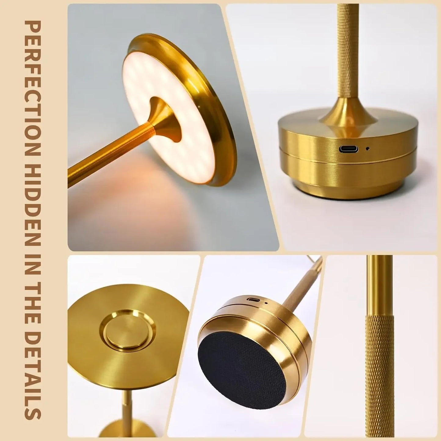 Modern Aluminum Touch Table Lamp, Dimmable Portable Rechargeable LED Night Light for Bedside