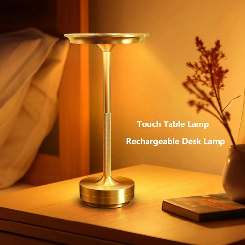 Modern Aluminum Touch Table Lamp, Dimmable Portable Rechargeable LED Night Light for Bedside