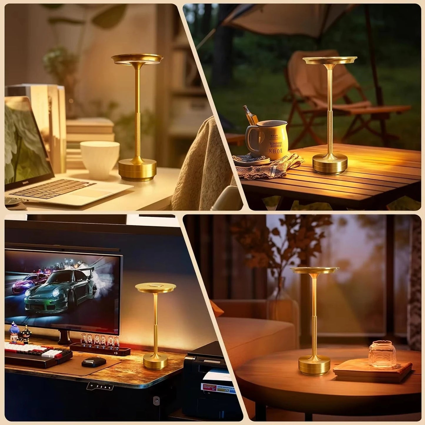 Modern Aluminum Touch Table Lamp, Dimmable Portable Rechargeable LED Night Light for Bedside