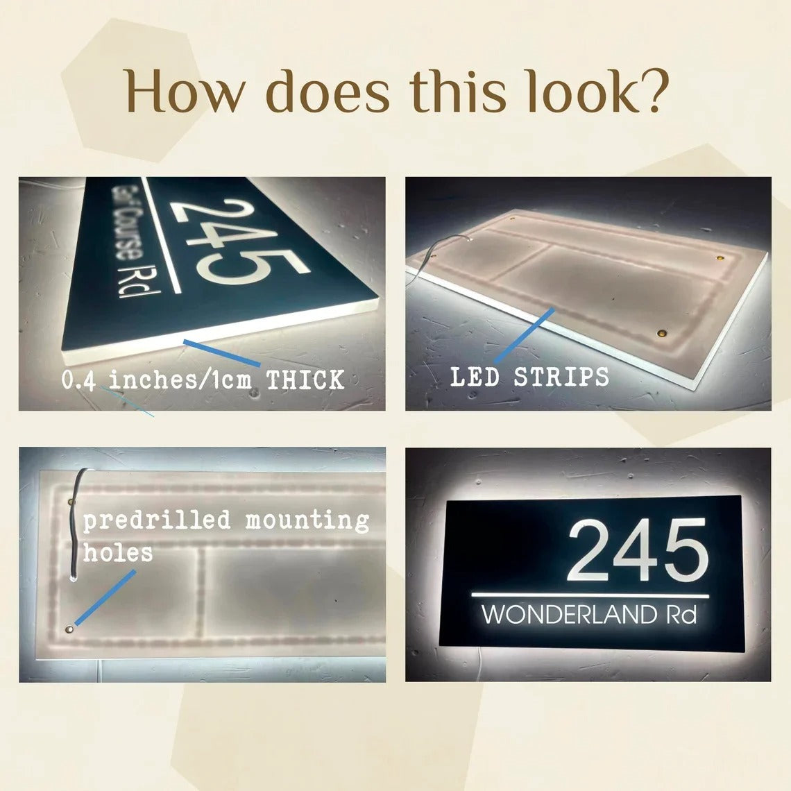 Modern Custom LED House Number & Address Sign - Stainless Steel Neon Backlight