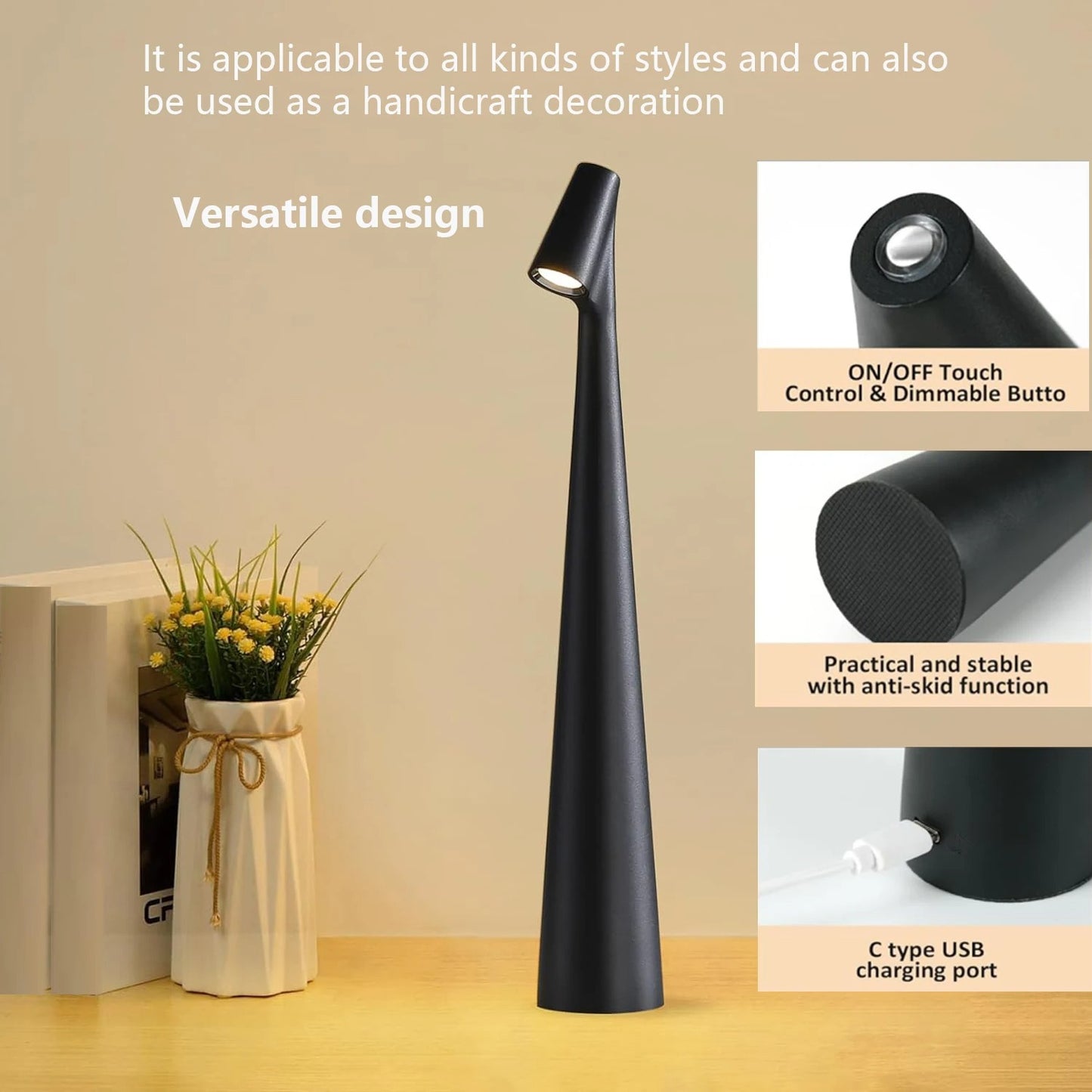 Modern LED Touch Sensor Table Lamp - Portable & Rechargeable Desk Light for Reading