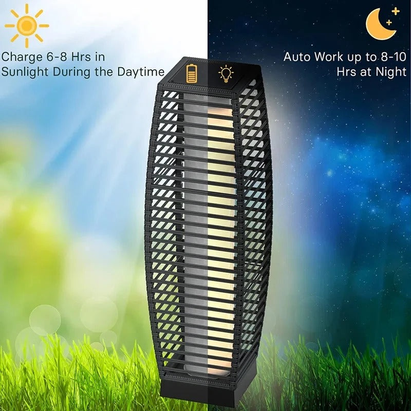Modern Outdoor Solar Floor Lamp - Rattan Style Waterproof LED Light
