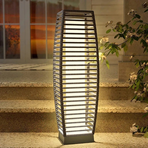 Modern Outdoor Solar Floor Lamp - Rattan Style Waterproof LED Light