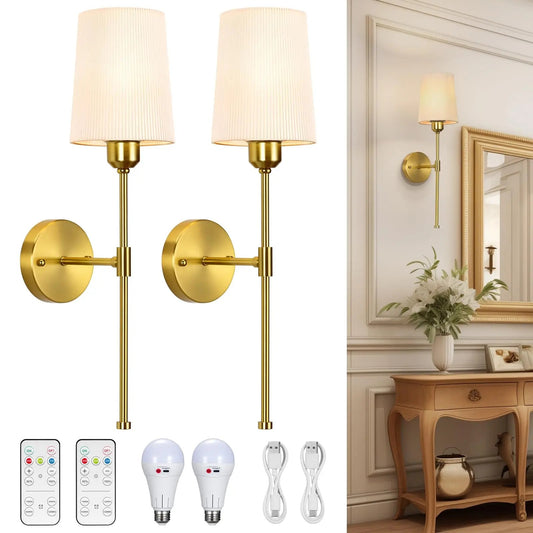 Modern Rechargeable Wall Sconce Set - Dimmable LED Wall Lamp with Remote Control