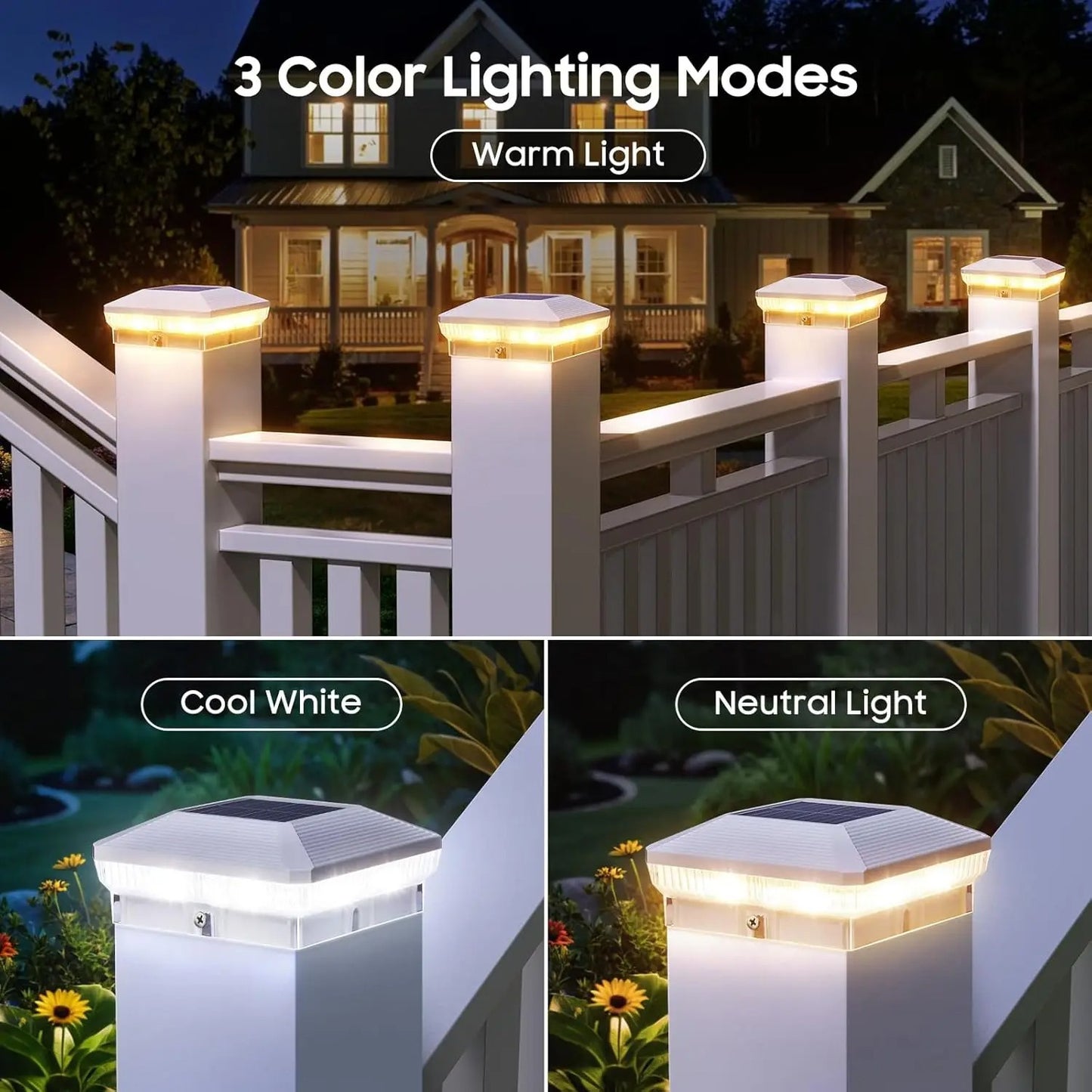 OutdoorGlow - 4"x4" 40-LED Solar Post Cap Lights Outdoor Waterproof - White