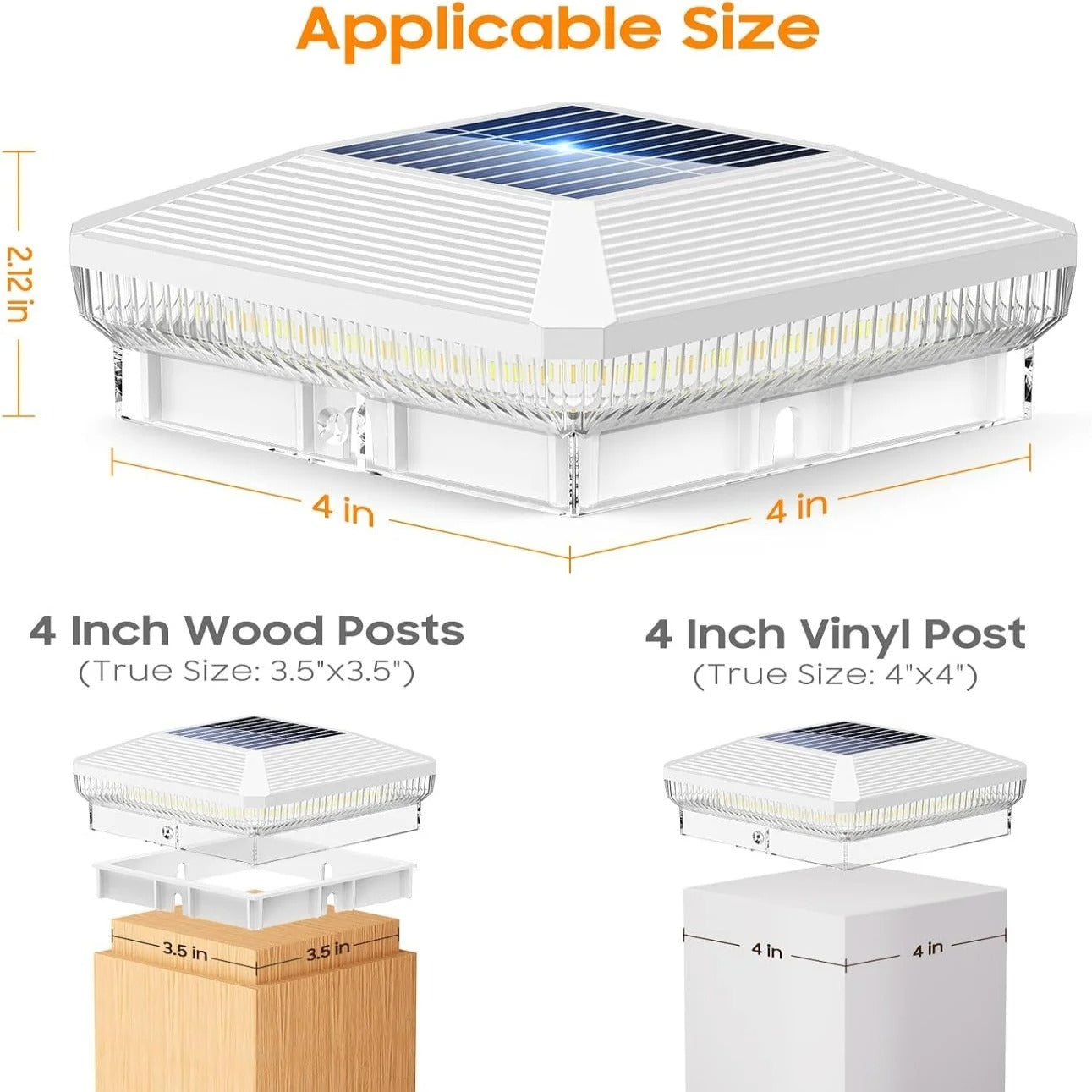 OutdoorGlow - 4"x4" 40-LED Solar Post Cap Lights Outdoor Waterproof - White