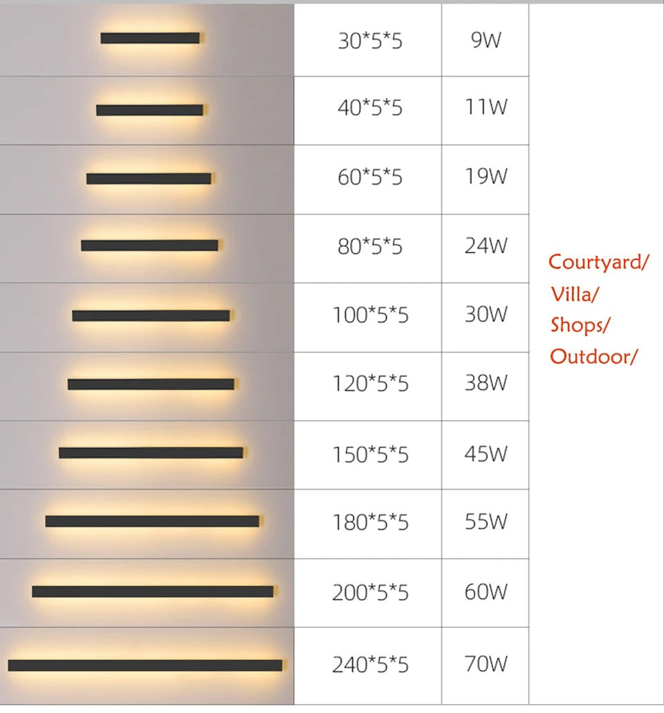 Outdoor Illumination - Aluminum LED Long Linear Wall Lamp - Waterproof