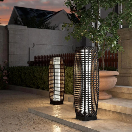 Outdoor Solar Floor Lamp - Modern Rattan Style LED Garden Light