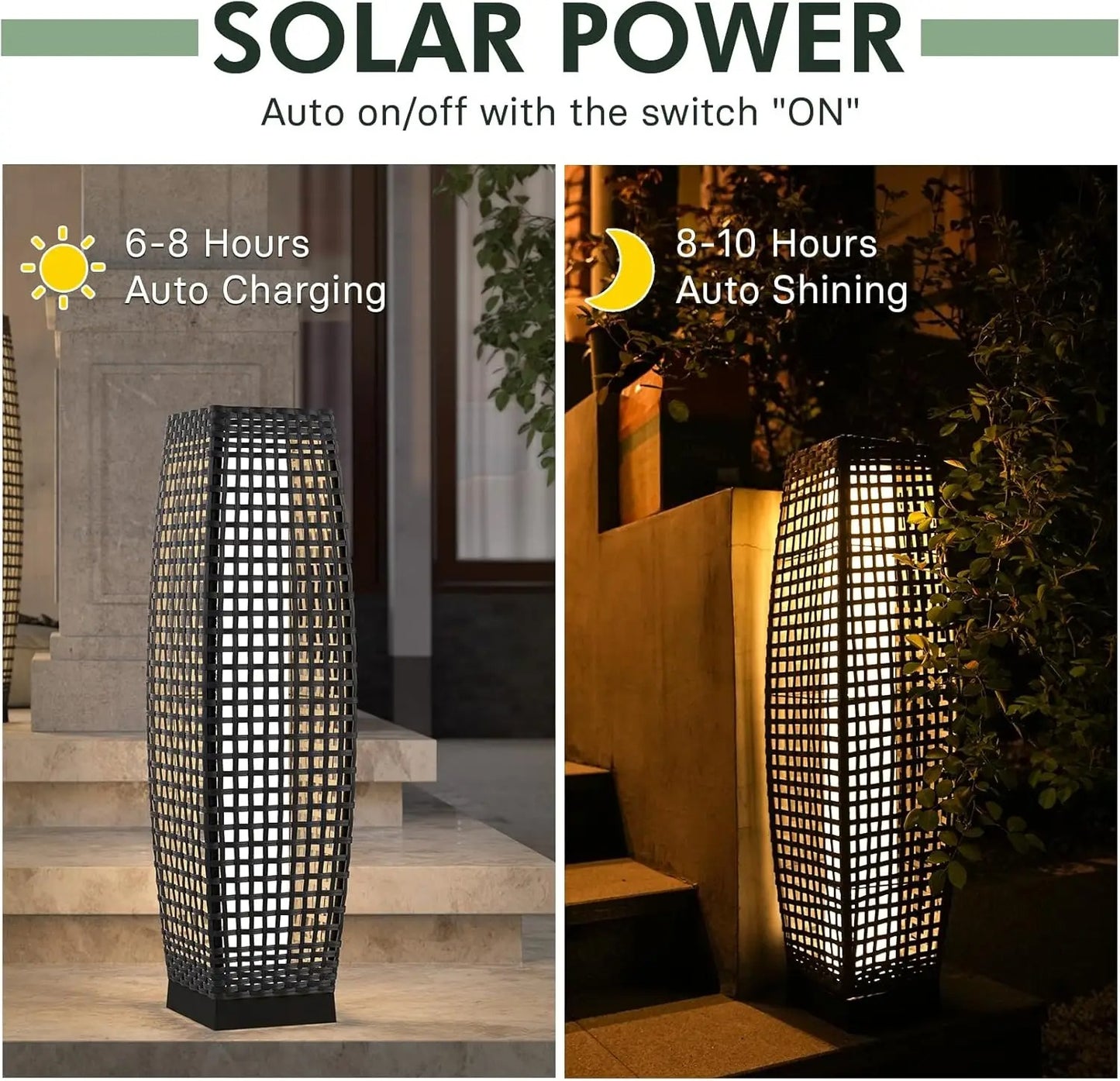 Outdoor Solar Floor Lamp - Modern Rattan Style LED Garden Light