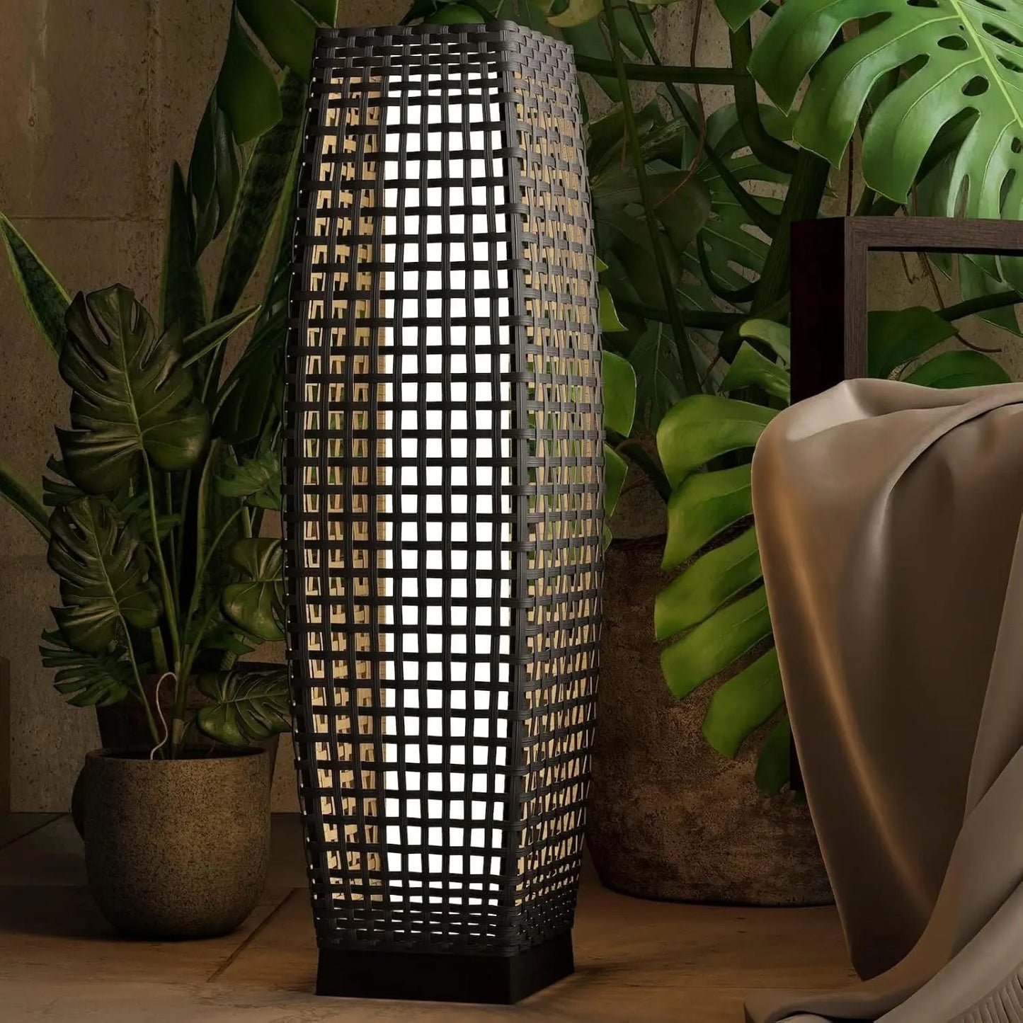 Outdoor Solar Floor Lamp - Modern Rattan Style LED Garden Light