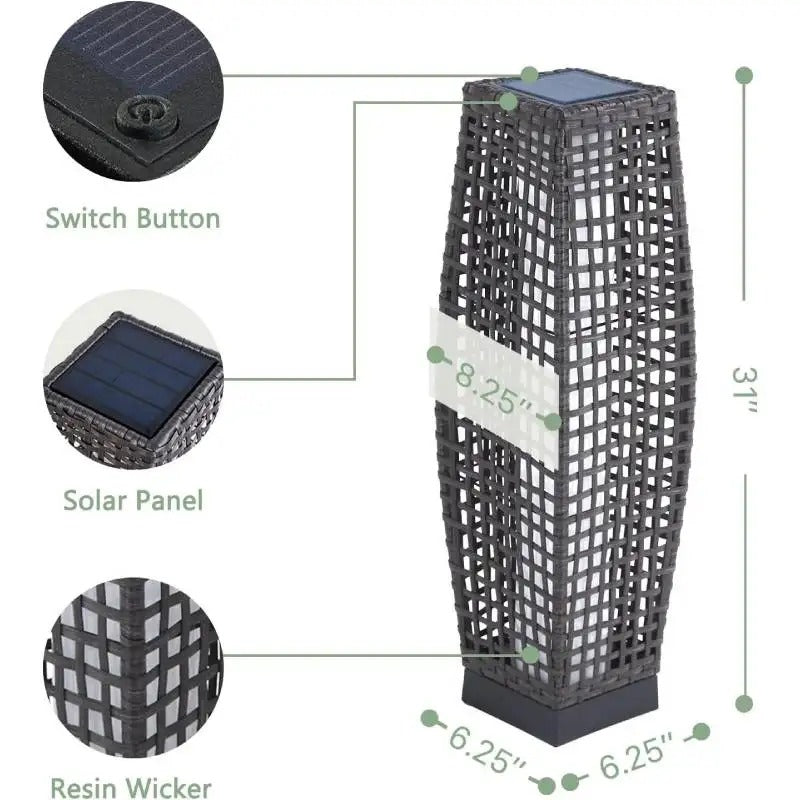 Outdoor Solar Floor Lamp - Modern Rattan Style LED Garden Light