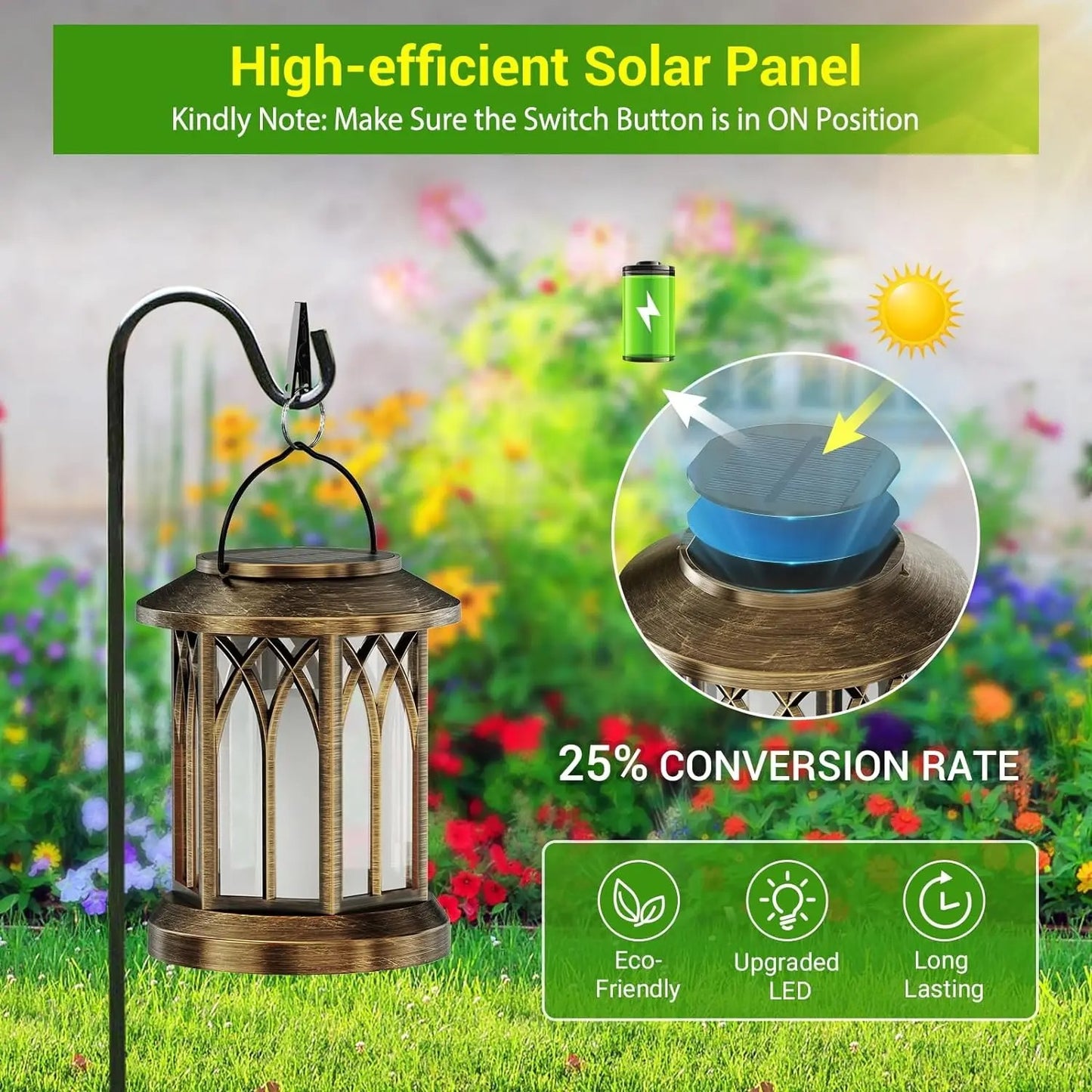 Outdoor Solar Lanterns Flickering Flame - Waterproof LED Hanging Garden Lights