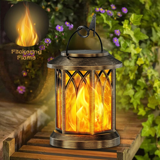 Outdoor Solar Lanterns Flickering Flame - Waterproof LED Hanging Garden Lights