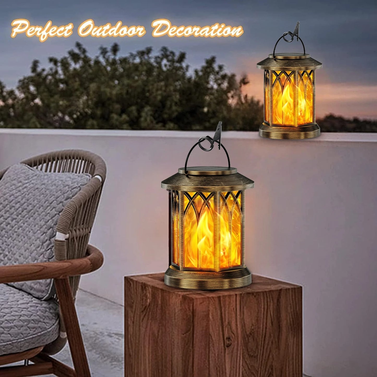 Outdoor Solar Lanterns Flickering Flame - Waterproof LED Hanging Garden Lights