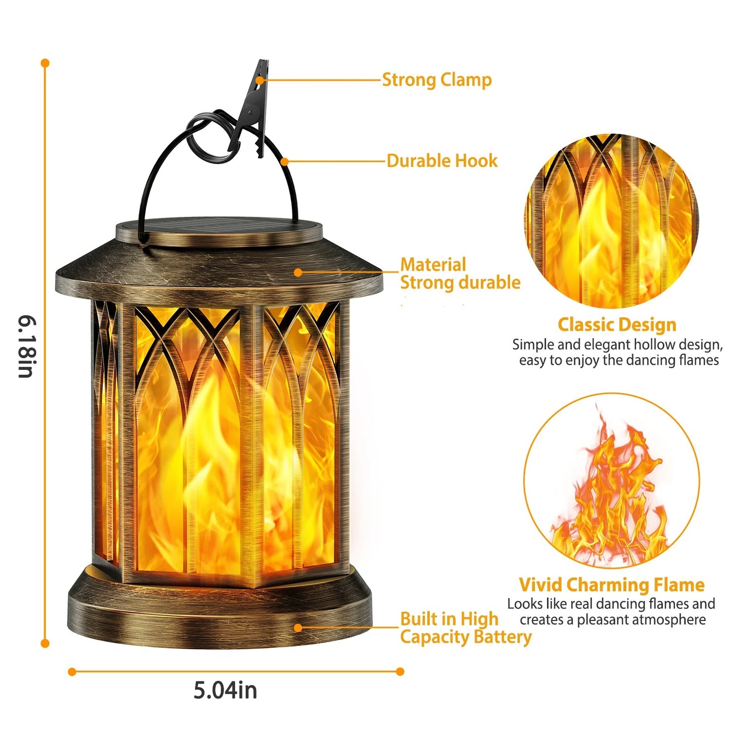 Outdoor Solar Lanterns Flickering Flame - Waterproof LED Hanging Garden Lights