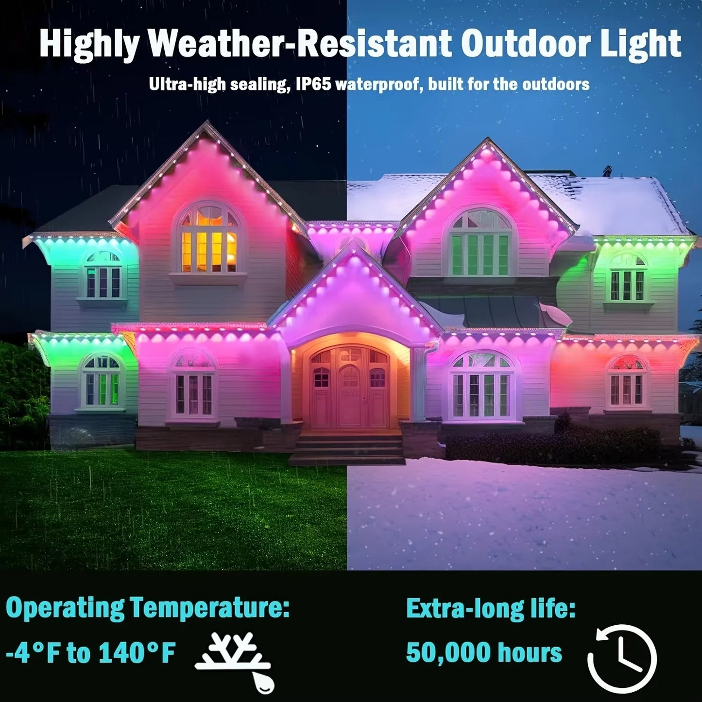 Permanent Outdoor LED Lights - IP65 Waterproof Weather-Resistant RGB Smart Lights for Home Exterior