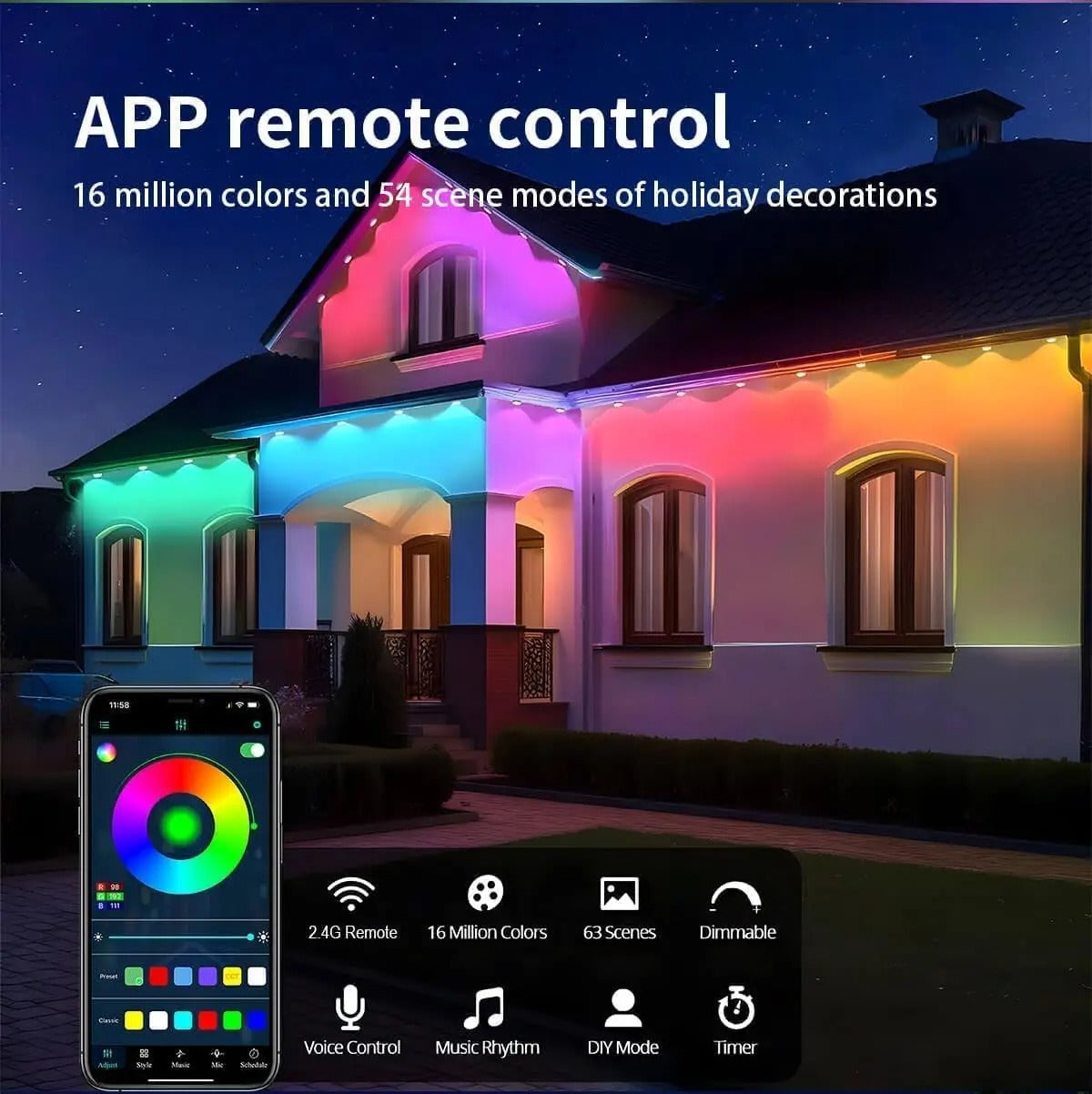 Permanent Outdoor LED Lights - IP65 Waterproof Weather-Resistant RGB Smart Lights for Home Exterior