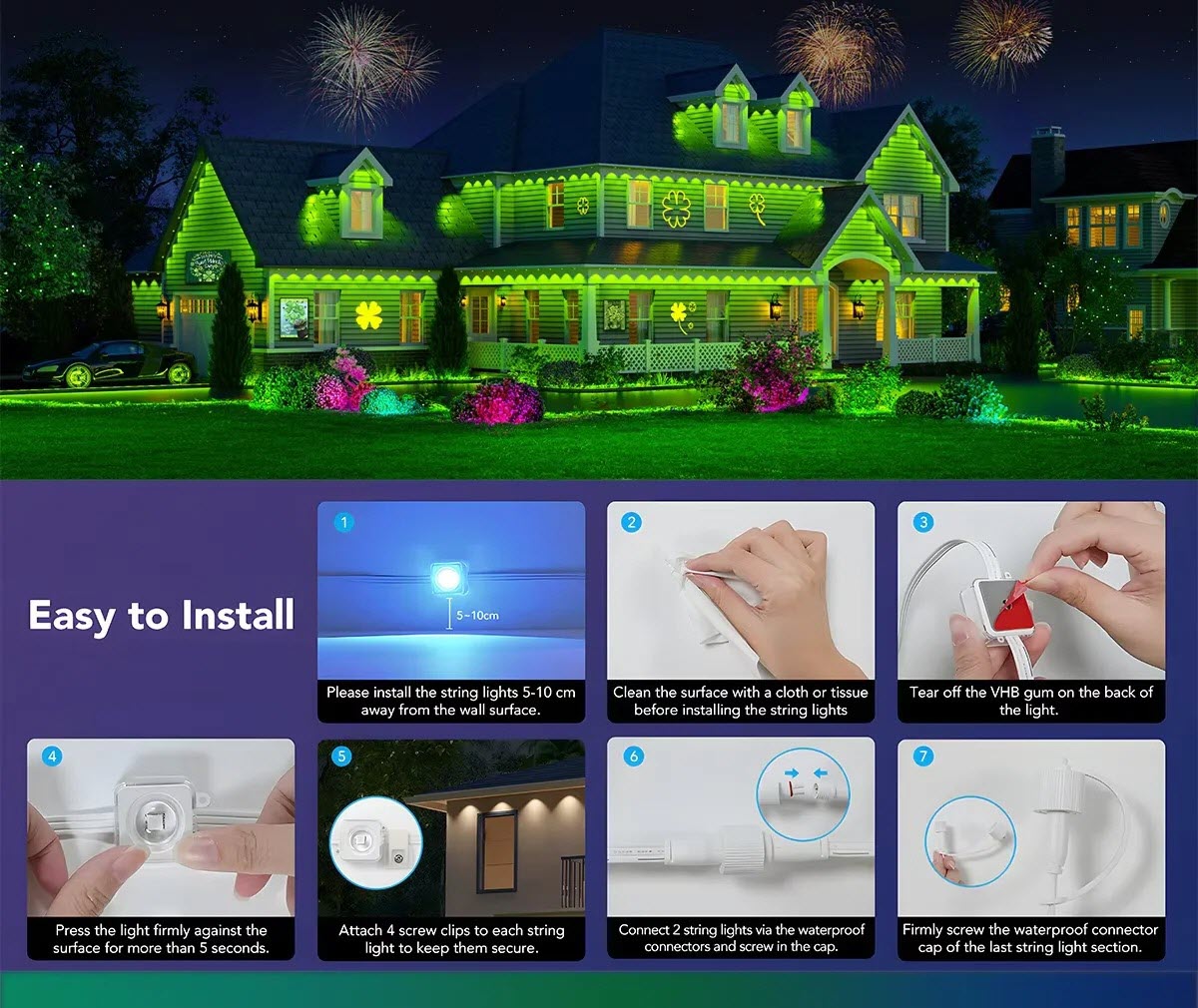 Permanent Outdoor LED Lights - IP65 Waterproof Weather-Resistant RGB Smart Lights for Home Exterior