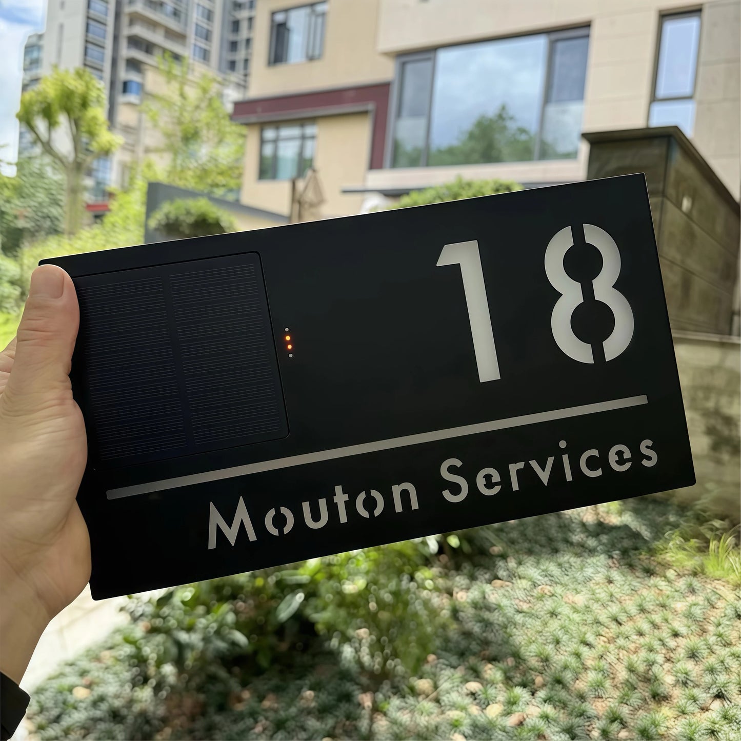Personalized LED Solar House Number & Street Name Plate - Outdoor 3D Laser Cut Door Sign with Remote Control