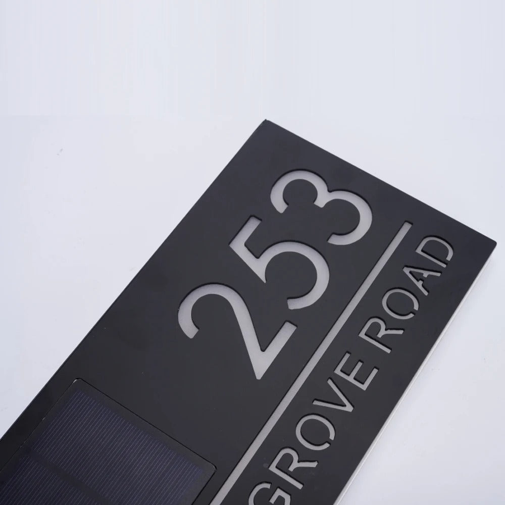 Personalized LED Solar House Number & Street Name Plate - Outdoor 3D Laser Cut Door Sign with Remote Control
