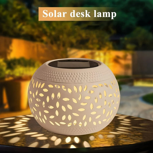 Portable Solar Table Lights - Outdoor LED Lantern with Hollow Pattern, Decorative Waterproof Garden Patio Lamp