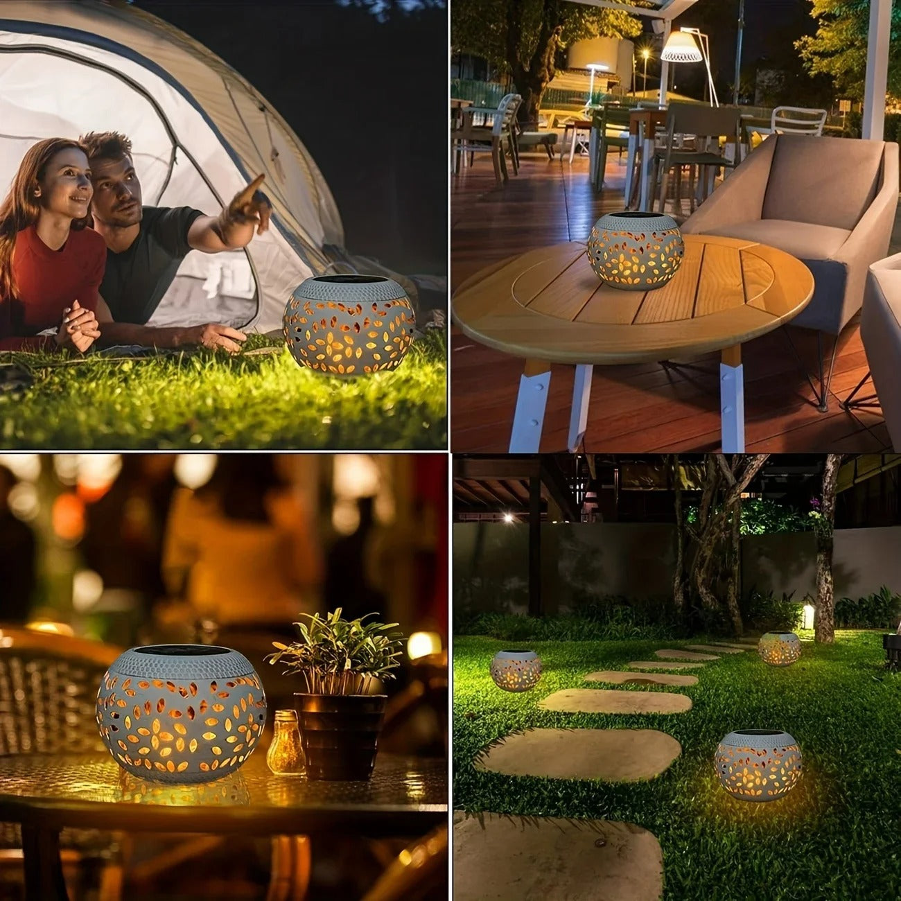 Portable Solar Table Lights - Outdoor LED Lantern with Hollow Pattern, Decorative Waterproof Garden Patio Lamp