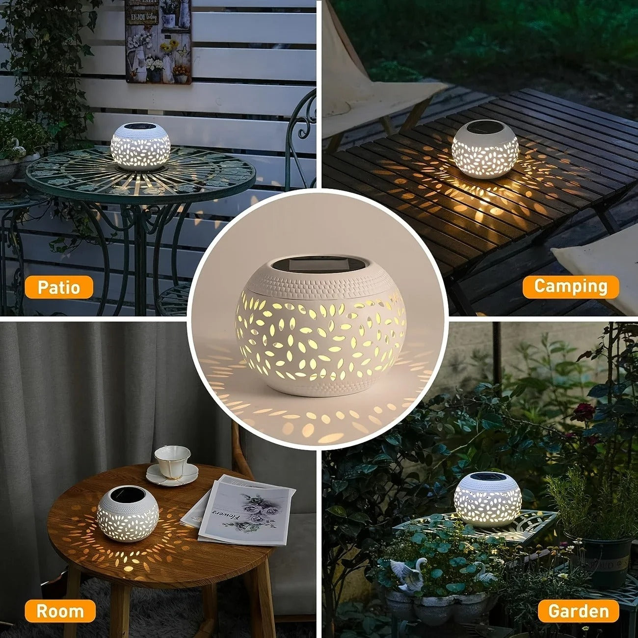 Portable Solar Table Lights - Outdoor LED Lantern with Hollow Pattern, Decorative Waterproof Garden Patio Lamp