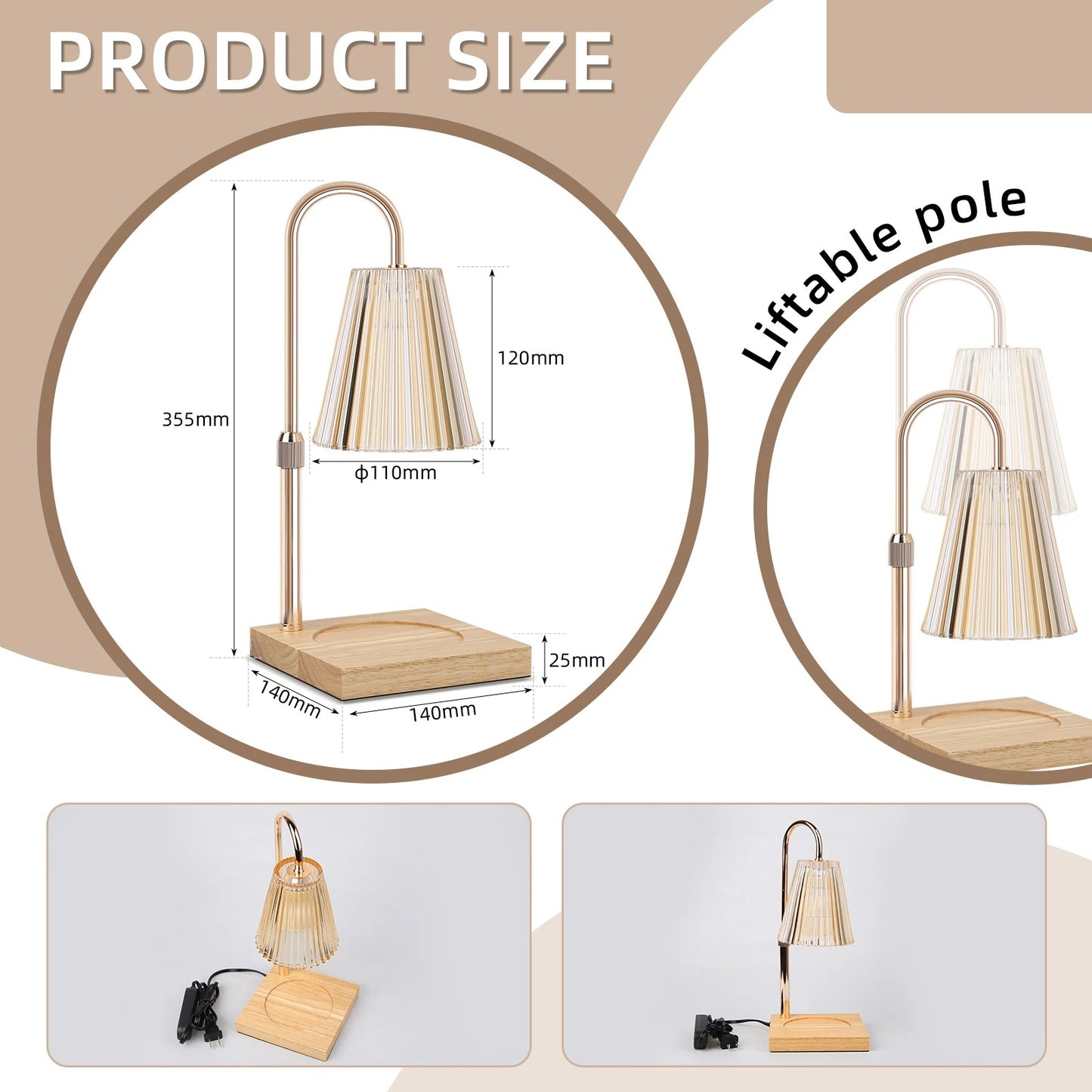 Premium Candle Warmer Light, Dimmable & Adjustable Height & Timer, Rose Gold, 2x50W GU10 Bulbs
