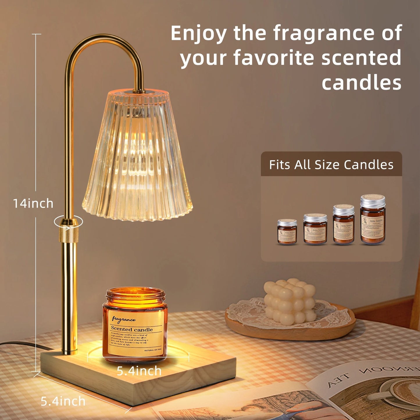 Premium Candle Warmer Light, Dimmable & Adjustable Height & Timer, Rose Gold, 2x50W GU10 Bulbs