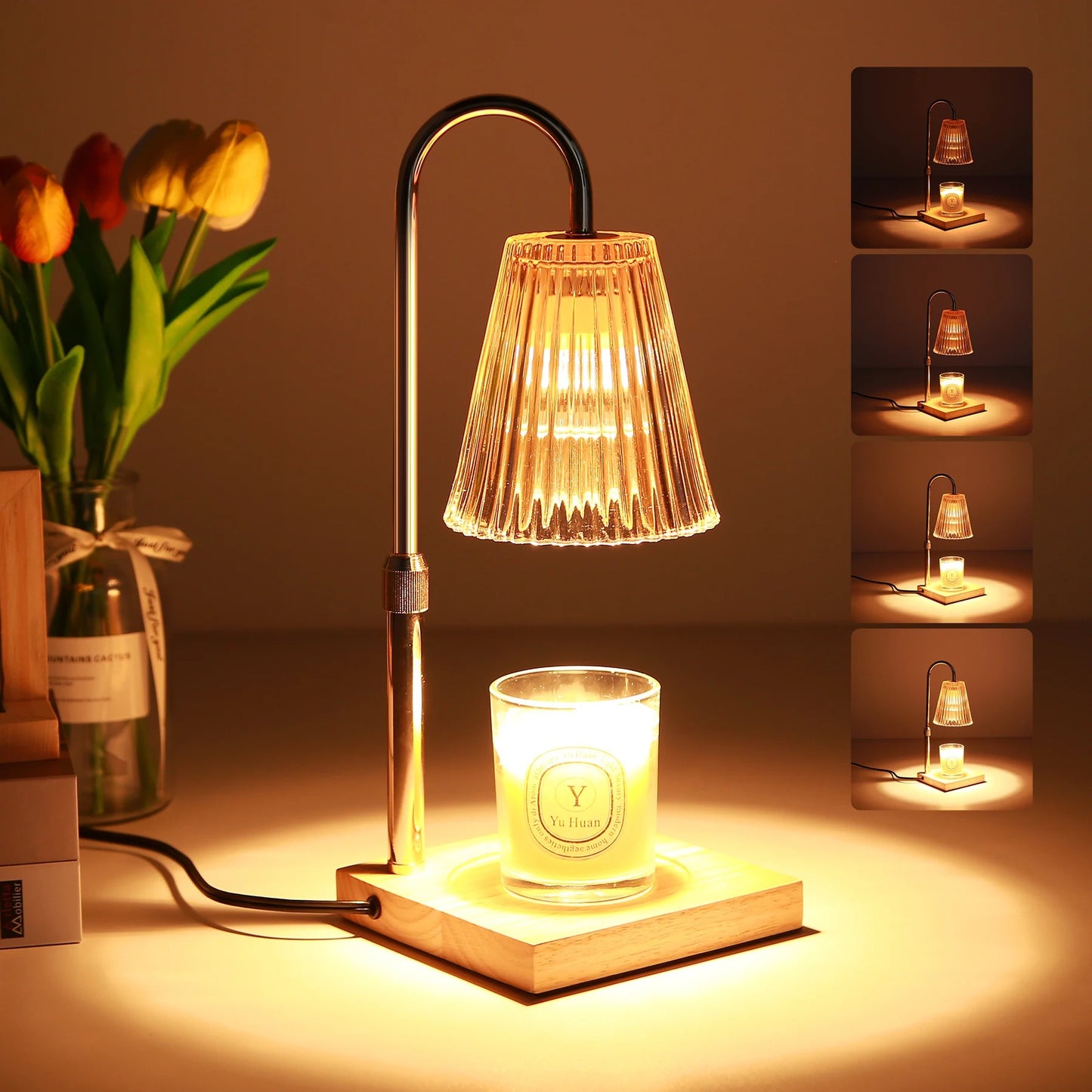 Premium Candle Warmer Light, Dimmable & Adjustable Height & Timer, Rose Gold, 2x50W GU10 Bulbs