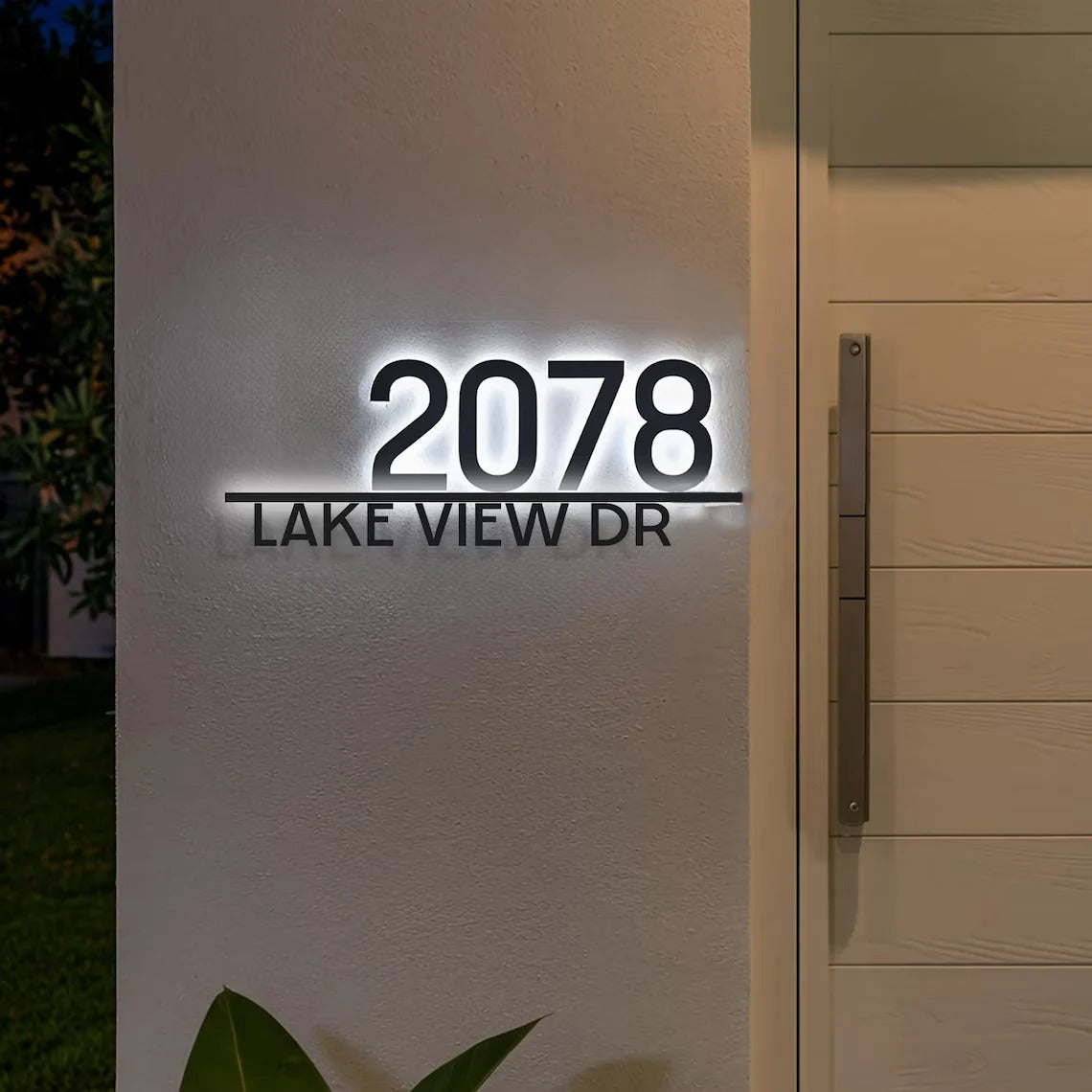 Stainless Steel LED Custom House Number & Address Sign - Modern Waterproof Neon Backlight for Stylish Outdoor Display