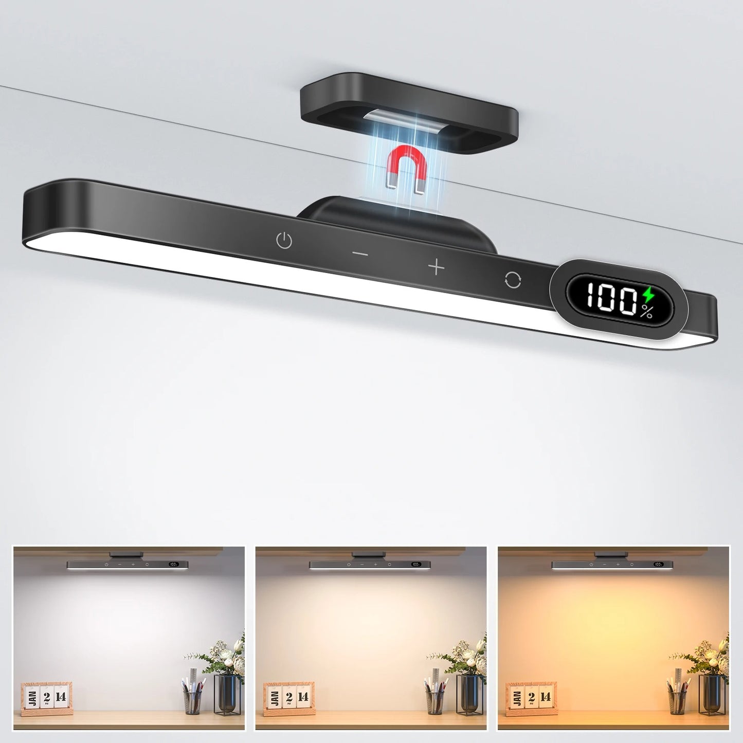 Premium Upgrade Smart Motion Sensor Under Cabinet Light Bar, 120 LED Rechargeable Magnetic Stick-On Touch Lamp for Mirror, Wardrobe, Kitchen, Bedside, Desk